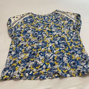 Mantaray Blue White Yellow Floral Cotton Top Blouse Plus Size 20